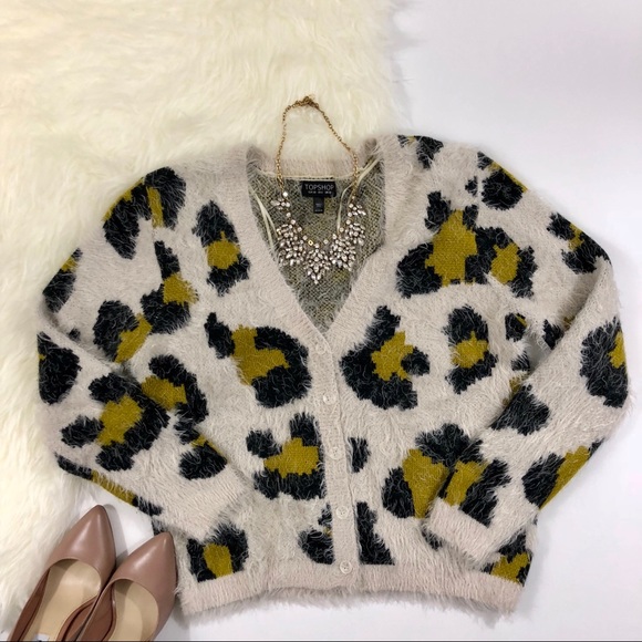 Topshop Fuzzy Leopard Print Cardigan 